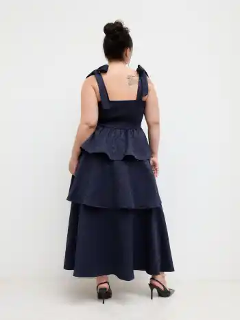 Jacquard Sweetheart Bowknot Layered Maxi Dress Curve & Plus