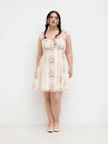 Square Neck Floral Knotted Mini Dress Curve & Plus