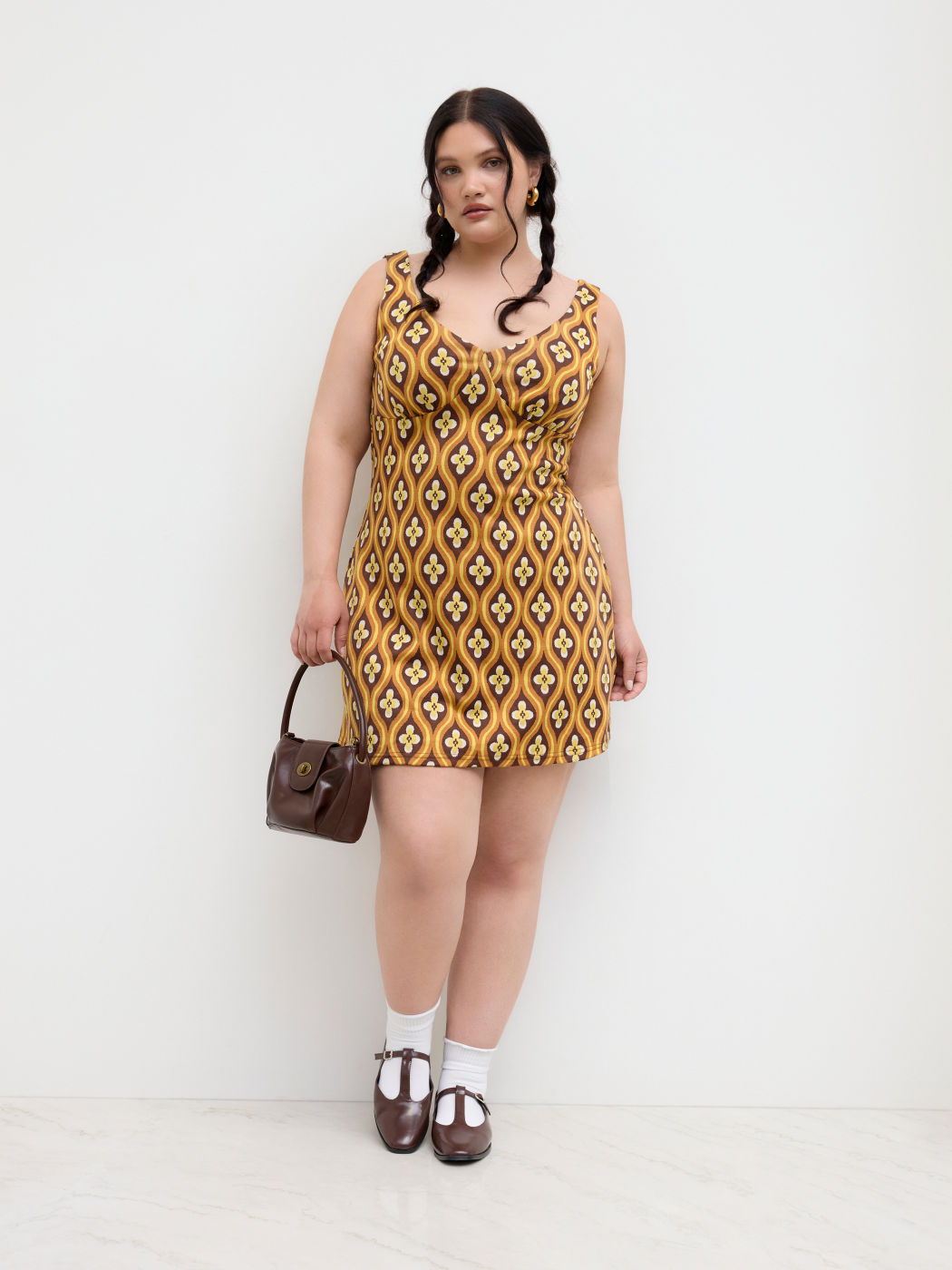 V-neck Geometric Zipper Mini Dress Curve & Plus