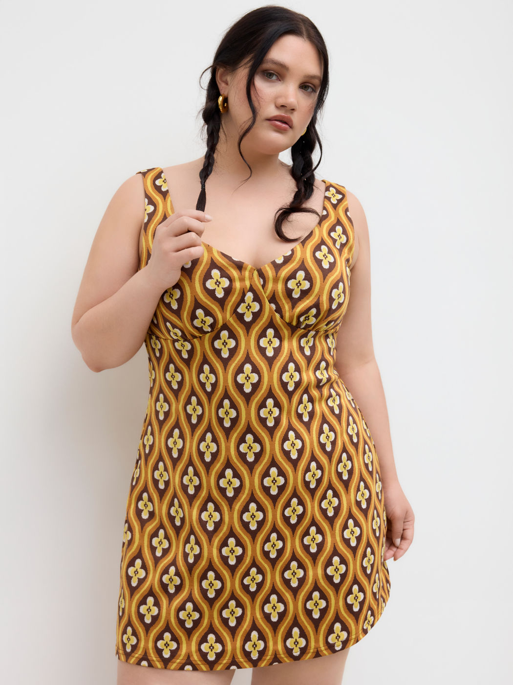 V-neck Geometric Zipper Mini Dress Curve & Plus