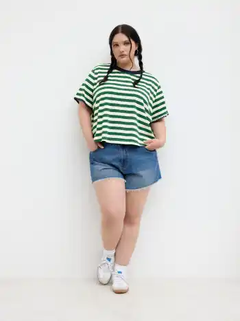 Cotton-blend Round Neckline Stripe Tee Curve & Plus