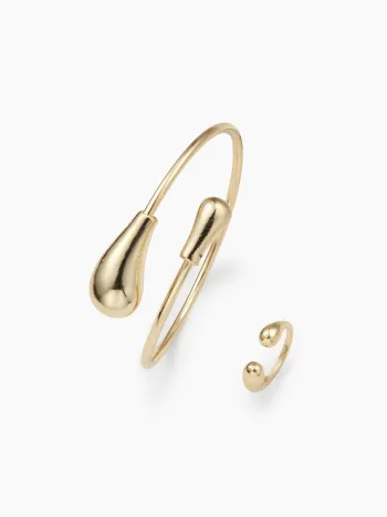 2PCS WATERDROP OPEN BRACELET & RING SET
