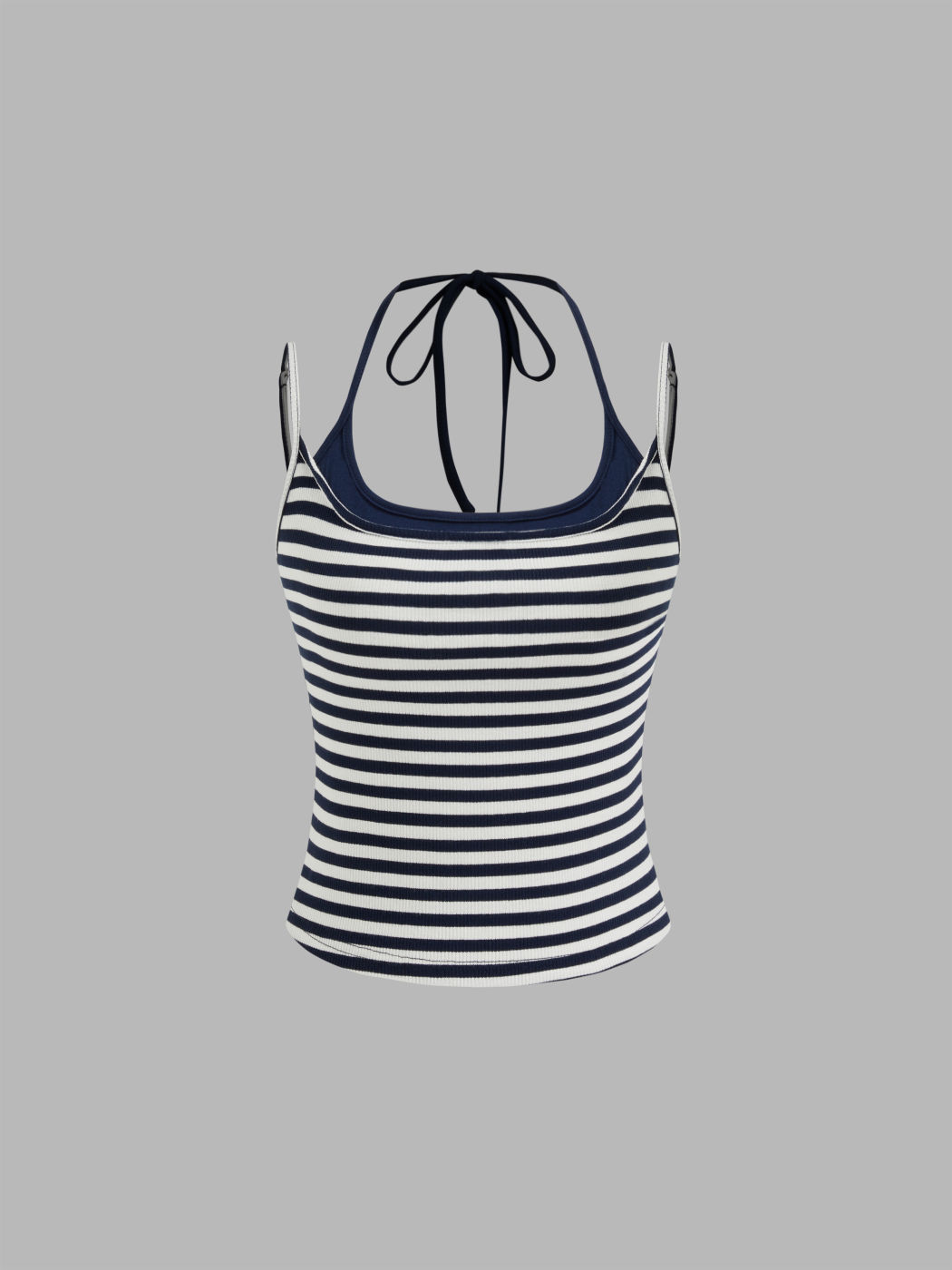 Cotton-blend Two Tone Halter Neckline Stripe Cami Top