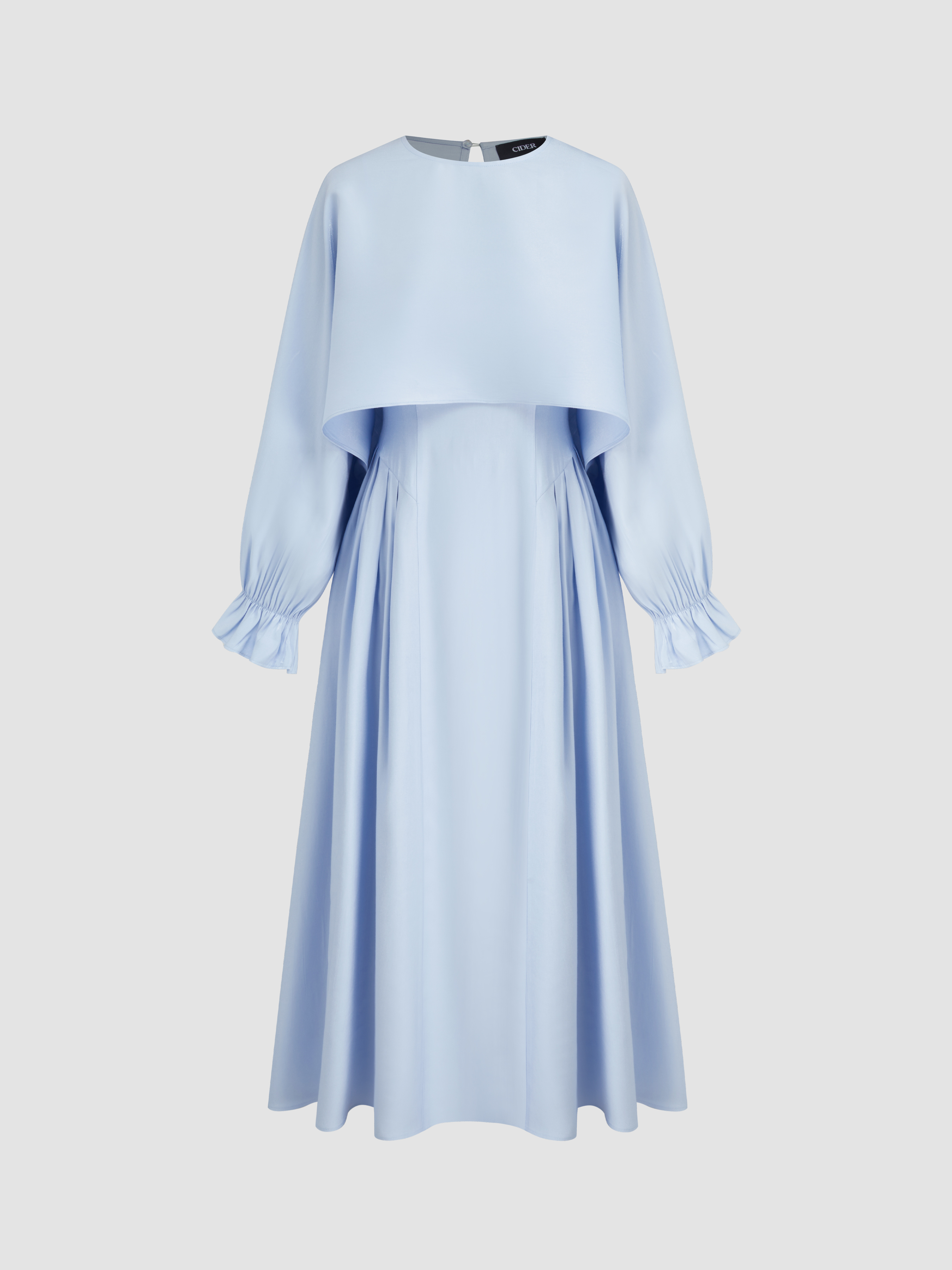 Cotton-blend Ruffle Slip Maxi Dress With Round Neckline Shirred Sleeve Blouse