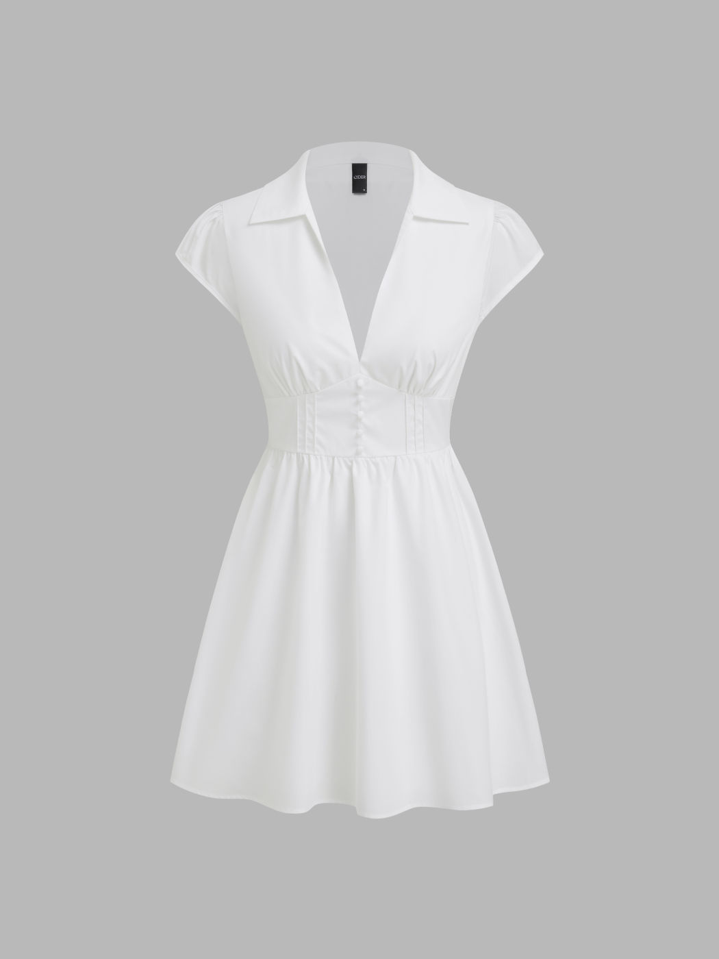 Cotton-blend Collar V-neck Mini Dress
