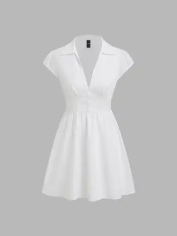 Linen-blend Boat Neck Ruched Cut Out Sleeve Mini Dress