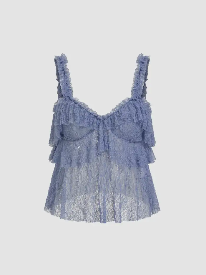 Chiffon High Neck Ruffle Dolman sleeve See-Through Crop Blouse