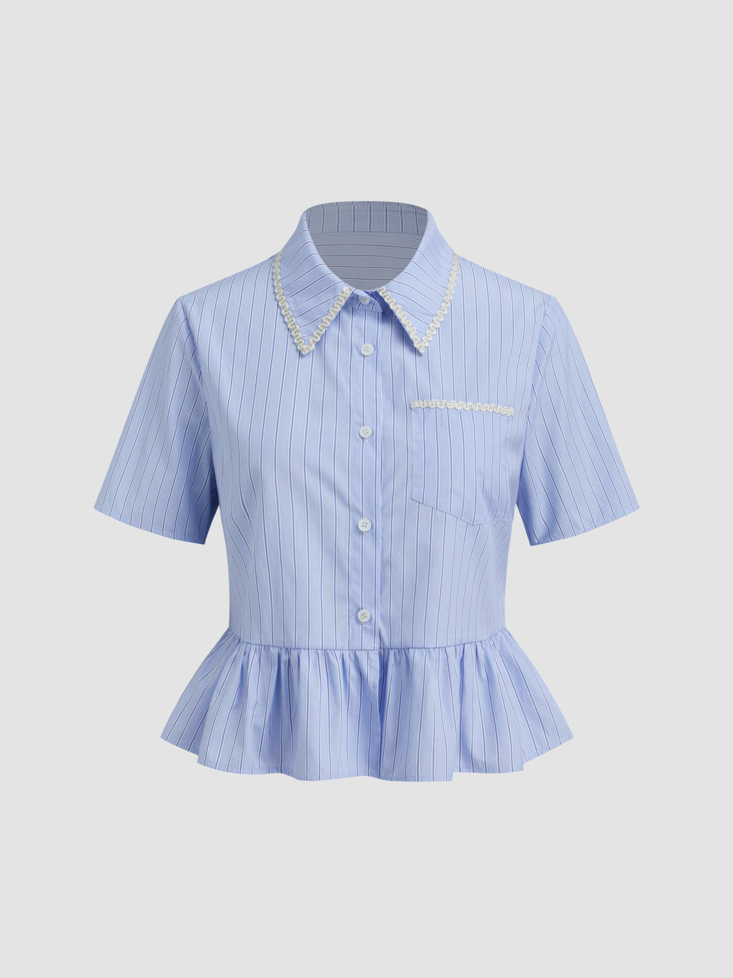 Camicia con orlo a volant con colletto a righe in misto cotone