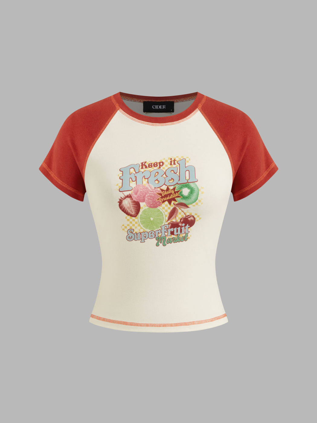 Keep It Fresh Cotton-blend Round Neckline Fruit Raglan Sleeve Tee