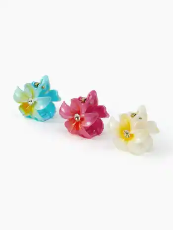 3er-Set mit kleinen Blumen- und Rheinstein- Dekor Haarklammern