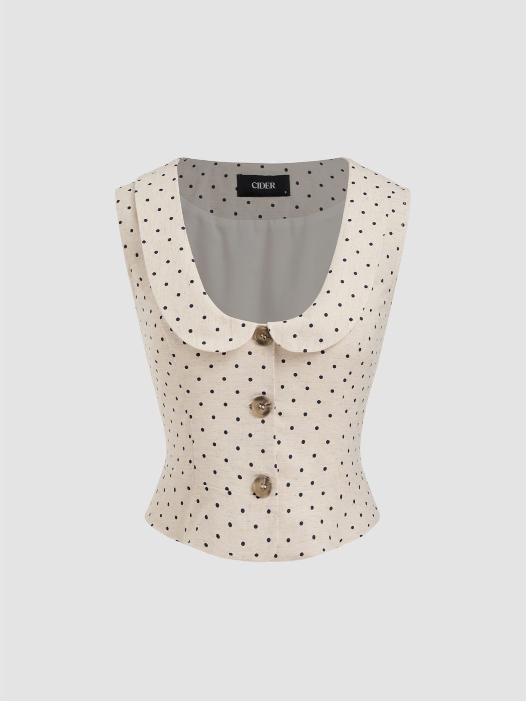 Linen-blend Peter Pan Collar Polka Dot Belted Crop Tank Top