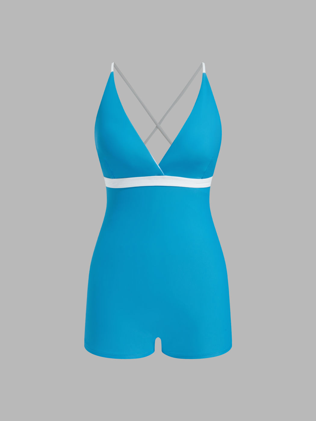Costume da bagno intero con scollo a V, profili a contrasto, lacci incrociati sul retro