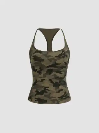 Top Cami Mimetico in Misto Cotone