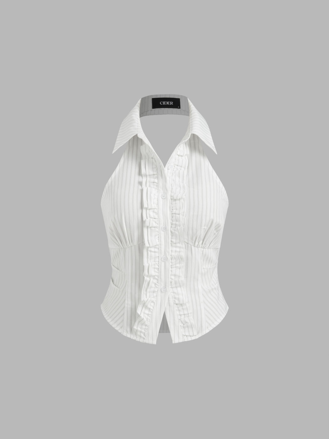 Cotton-blend Stripe Ruched Lettuce Trim Top