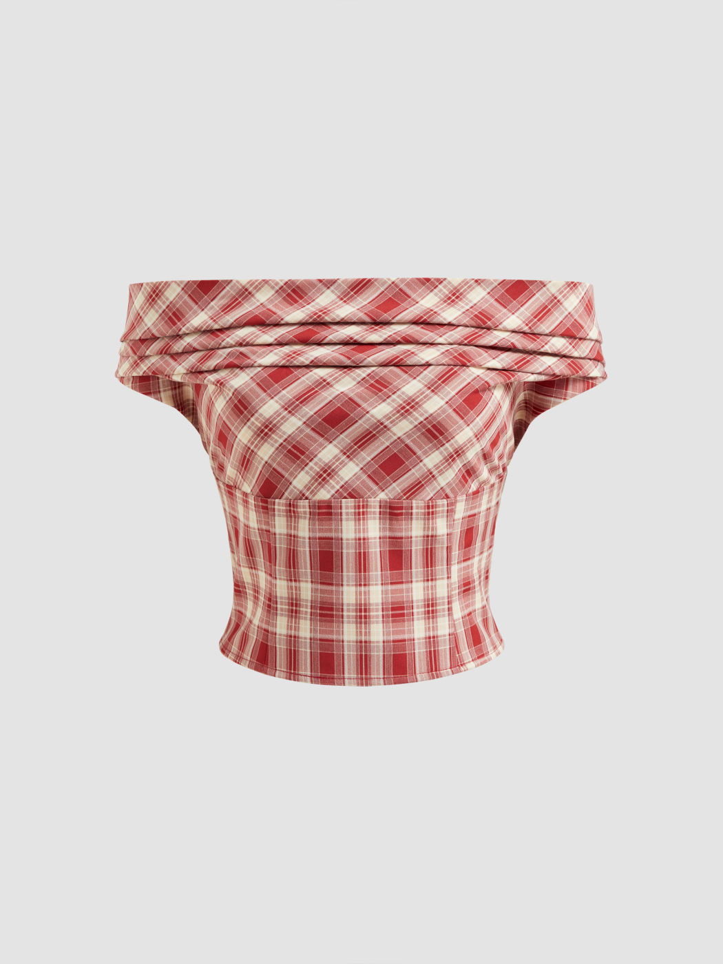 Multi-way Cowl Neck Plaid Shirred Tank Top