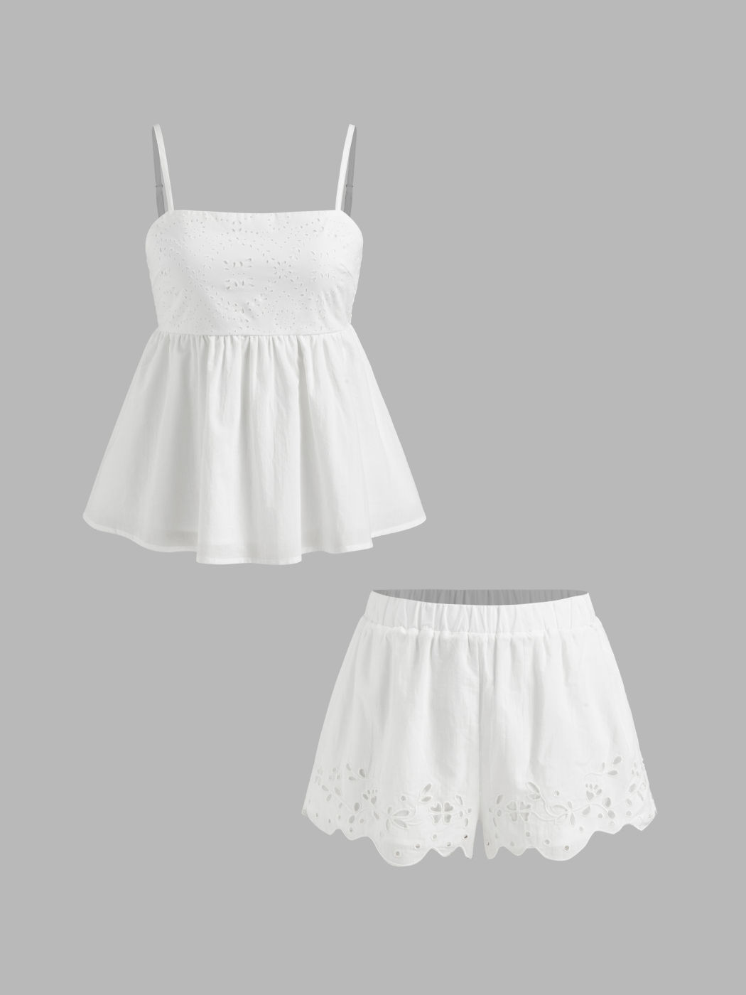 Cotton Broderie Anglaise Cami Top & Mid Rise Wave Trim Shorts Set