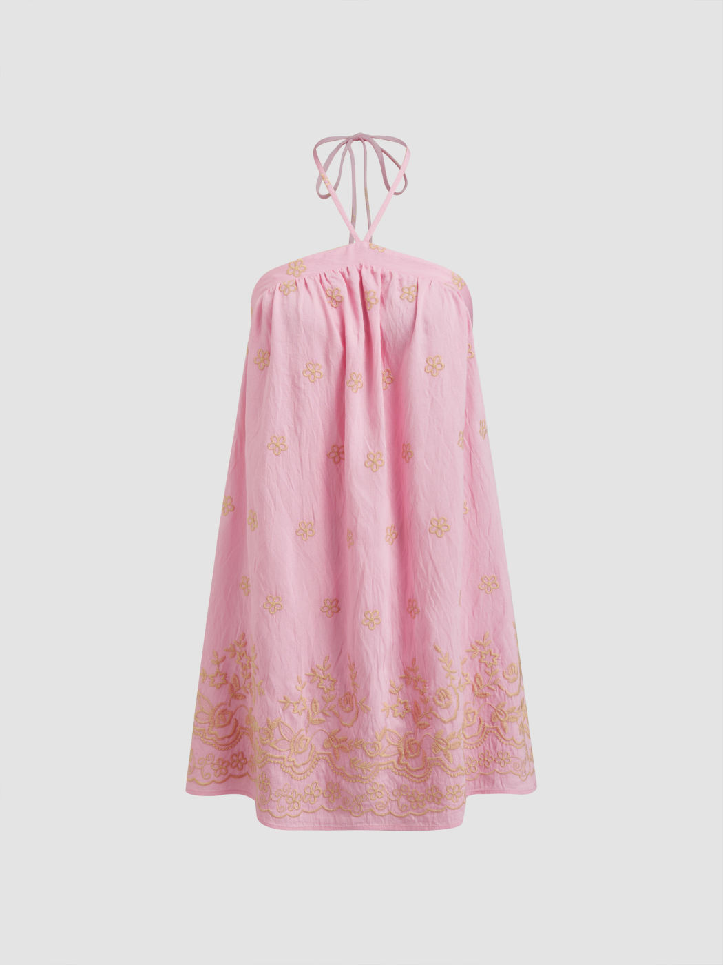 Halter Neckline Embroidery Knotted Mini Dress