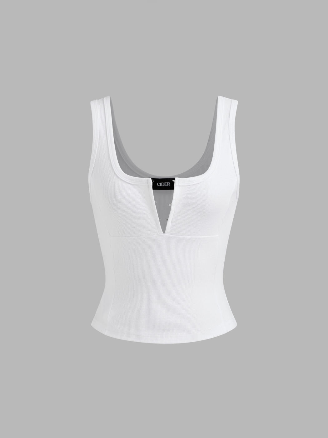 Cotton-blend Square Neck Hook And Eye Tank Top