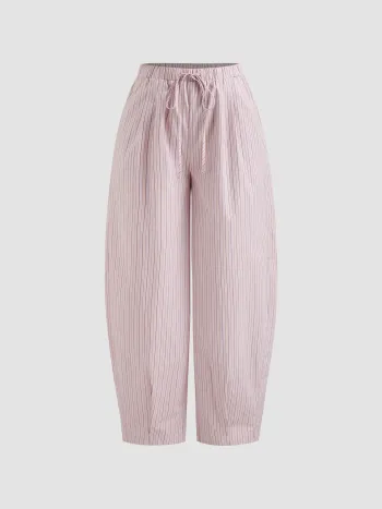 100% Cotton Low Rise Stripe Knotted Barrel-leg Trousers