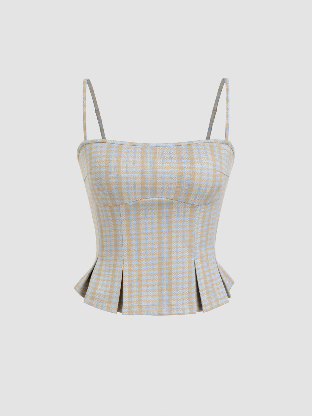 Check Pleated Cami Top & Low Rise Capri Legging Trousers Set