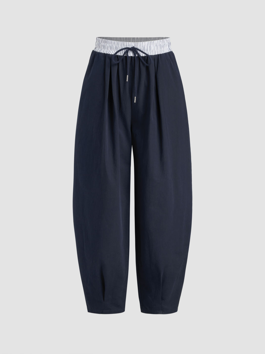Cotton-blend Mid Rise Stripe Patched Drawstring Elastic Waist Tapered Trousers