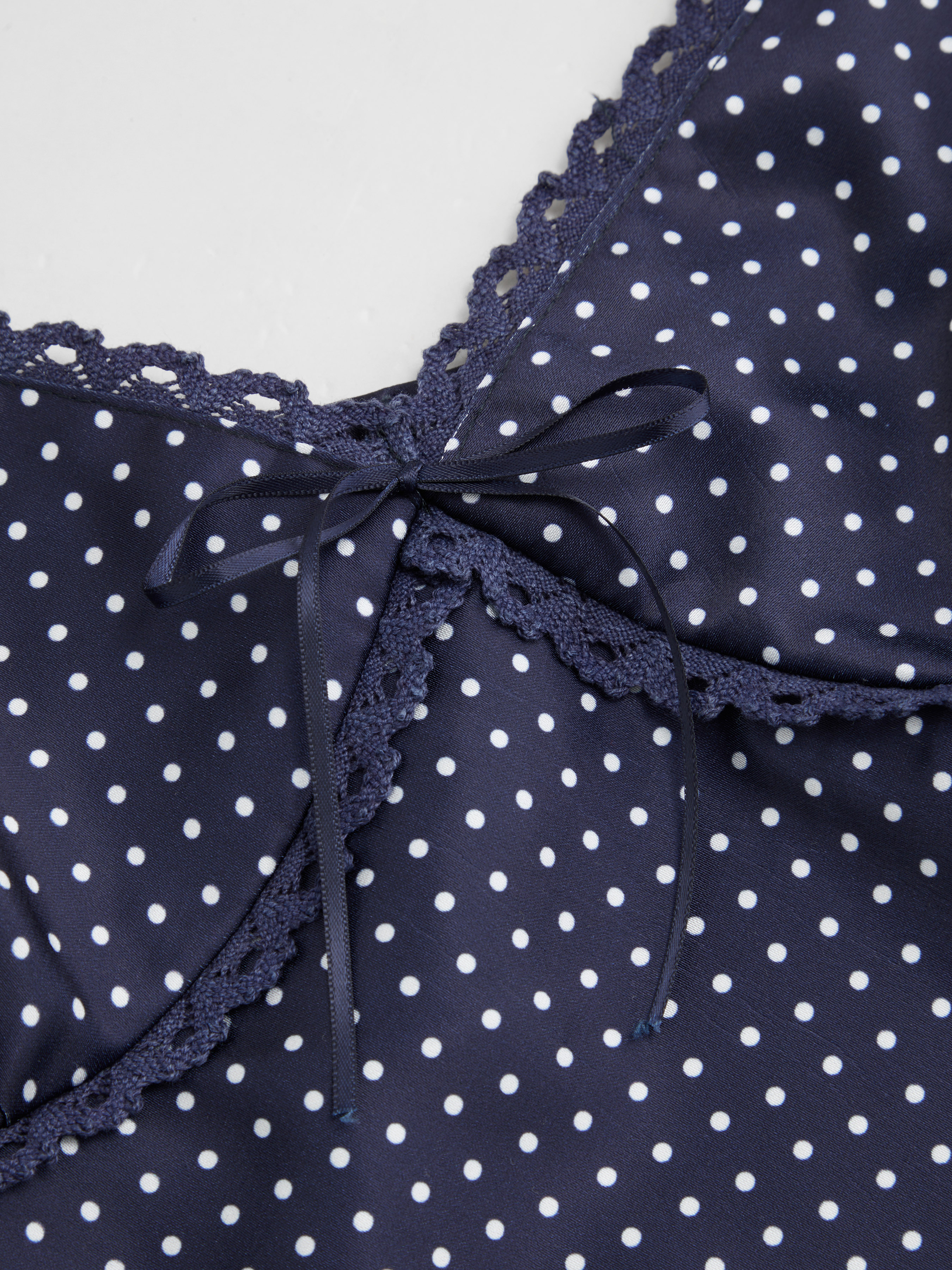 Sweetheart Neckline Polka Dot Lace Trim Knotted Cami Top