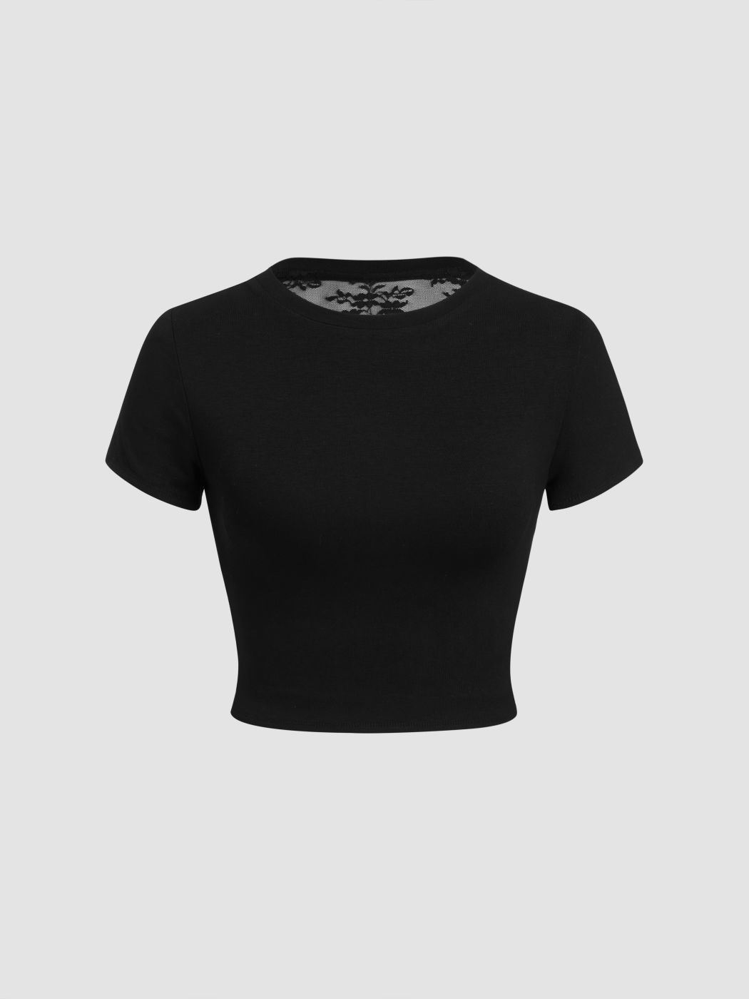 Spitzen-Sichtschleier-Rücken-Patchy-Twist-Crop-T-Shirt