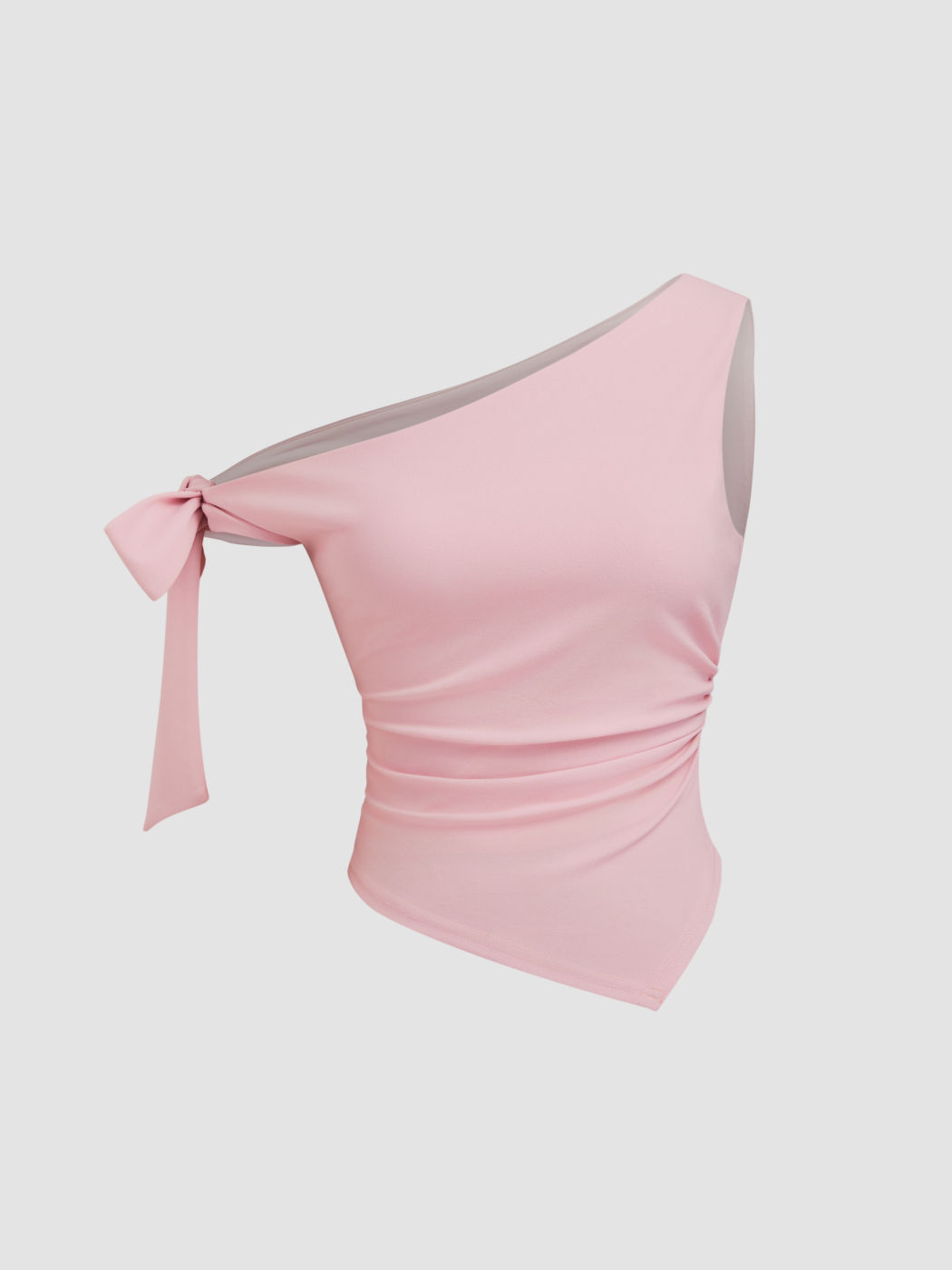 Asymmetrical Neck Bowknot Ruched Top