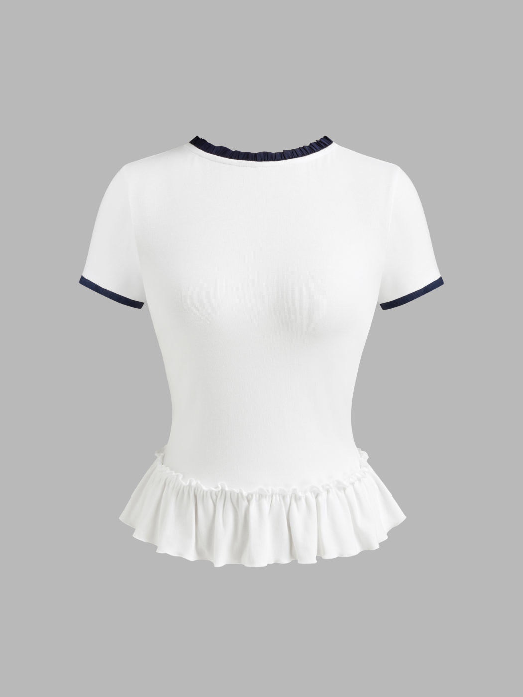 Contrasting Binding Lettuce Trim Bowknot Top