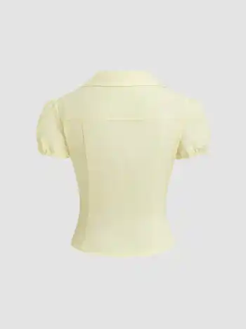 100% Baumwolle Bluse mit Peter-Pan-Kragen und Schleifenknopf an den Puffärmeln