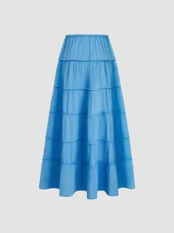 Low Rise Drawstring Starfish Beaded Detail Tiered Maxi Skirt