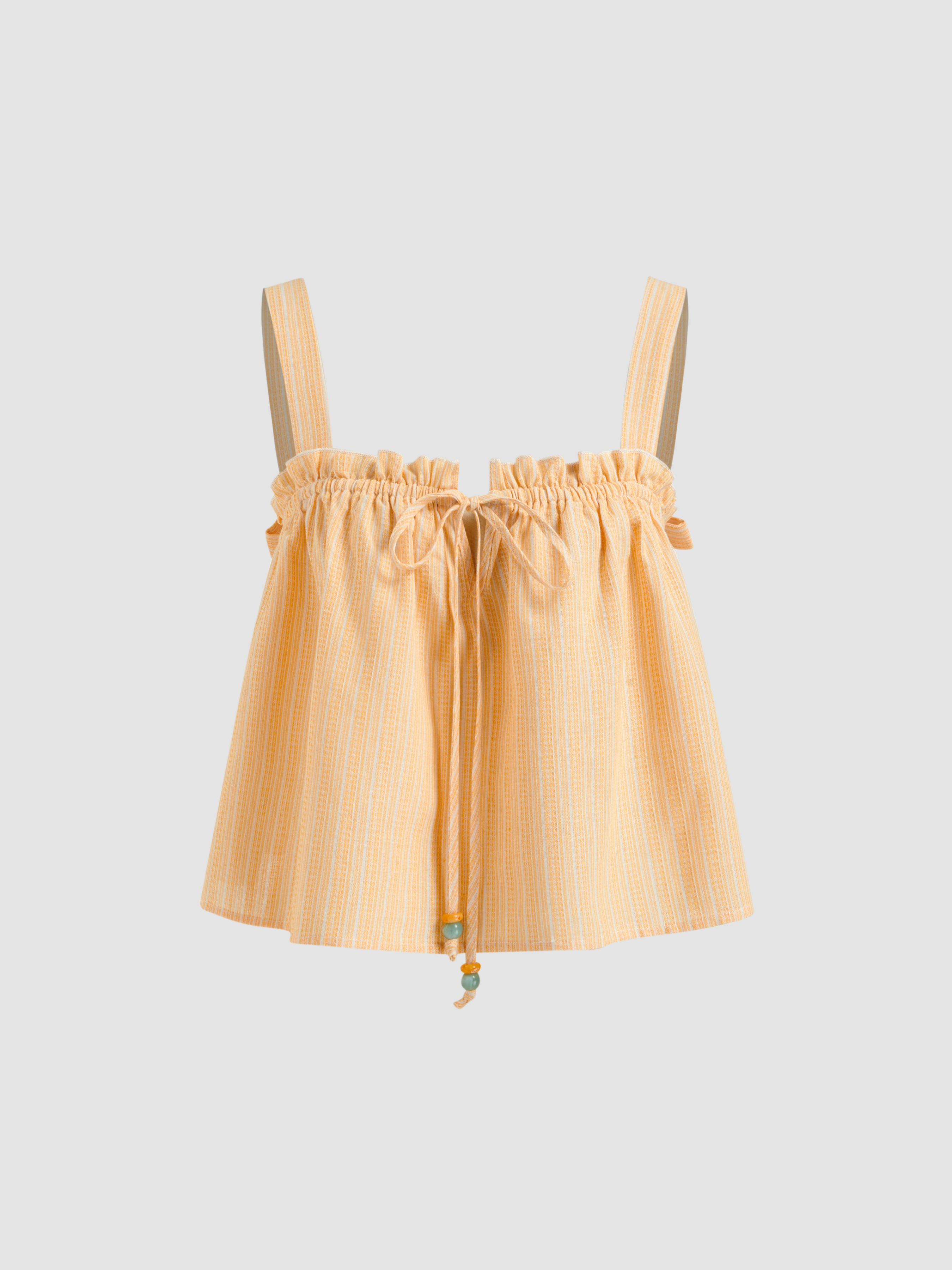 100% Cotton Stripe Bowknot Beaded Detail Lettuce Trim Tank Top