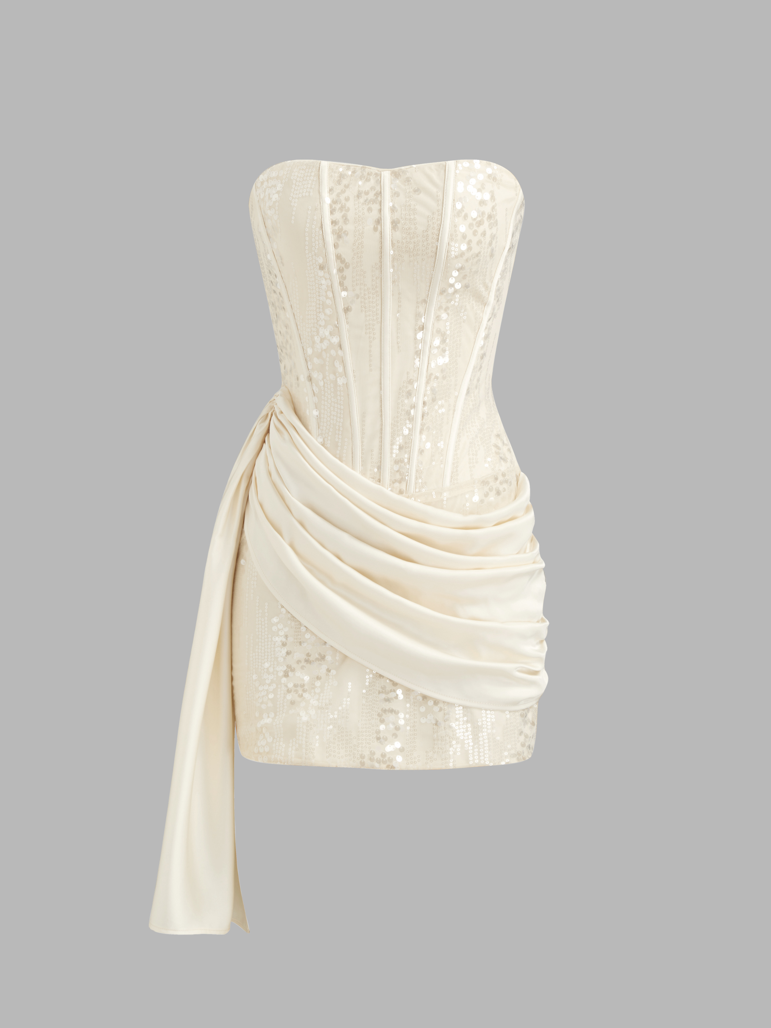 Sequin Lace Up Corset Draped Bandeau Mini Dress