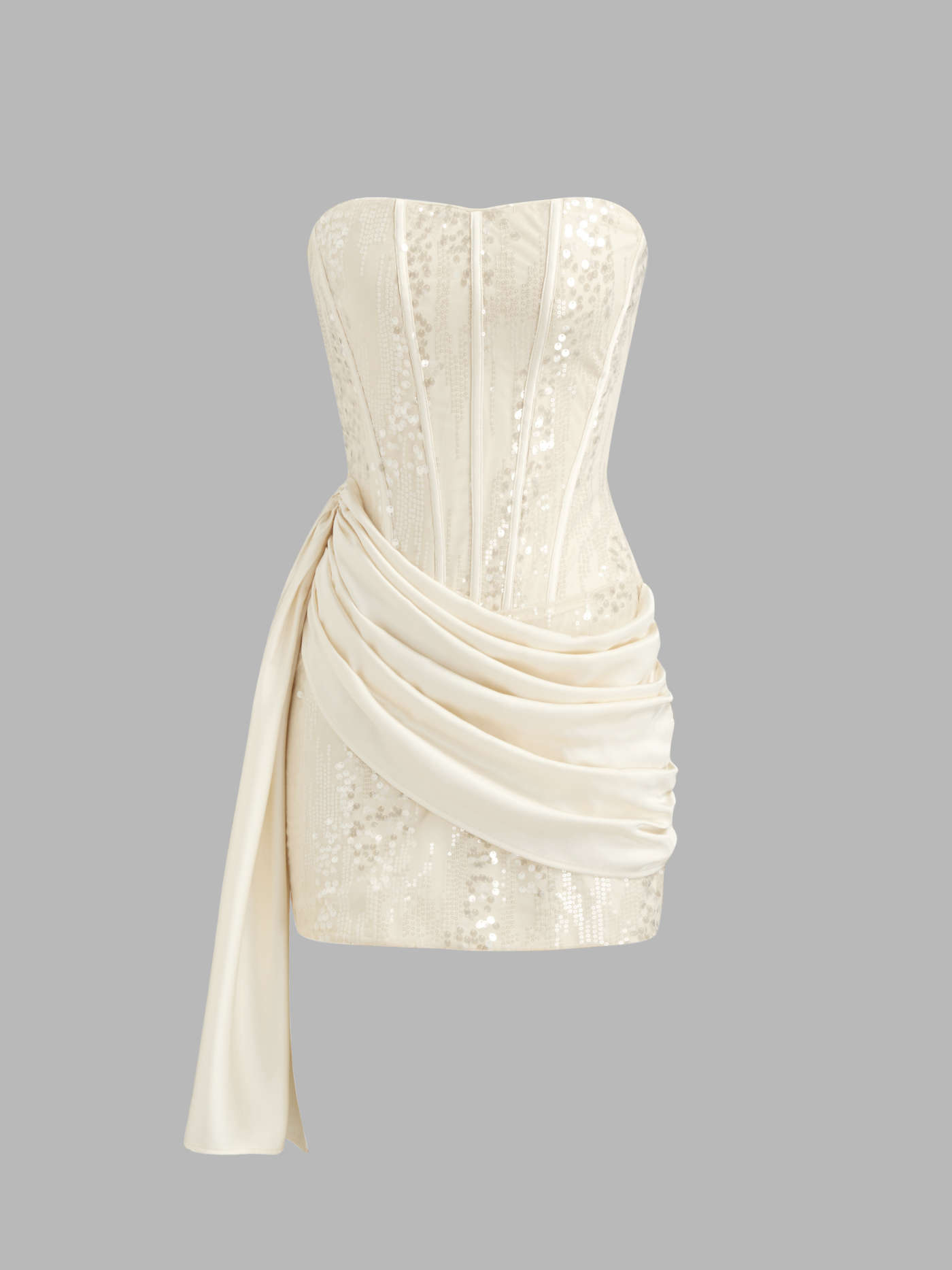 Sequin Lace Up Corset Draped Bandeau Mini Dress