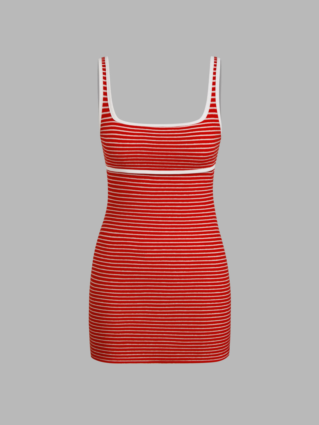 Terry U-neckline Stripe Contrasting Binding Mini Dress