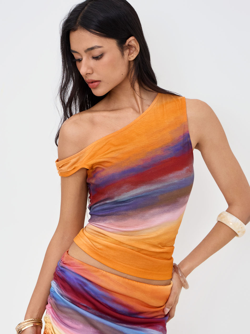Asymmetrical Neck Gradient Tank Top