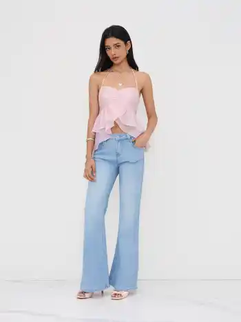 Halter Neckline Ruffle Asymmetrical Hem Cami Top