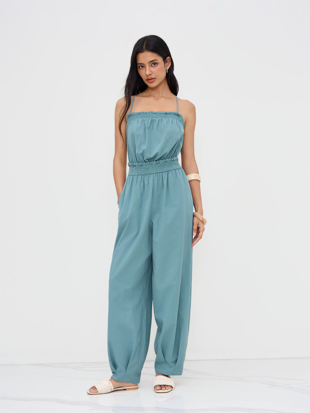 100% Baumwolle Shirred Criss Cross Knotted Jogger Overalls
