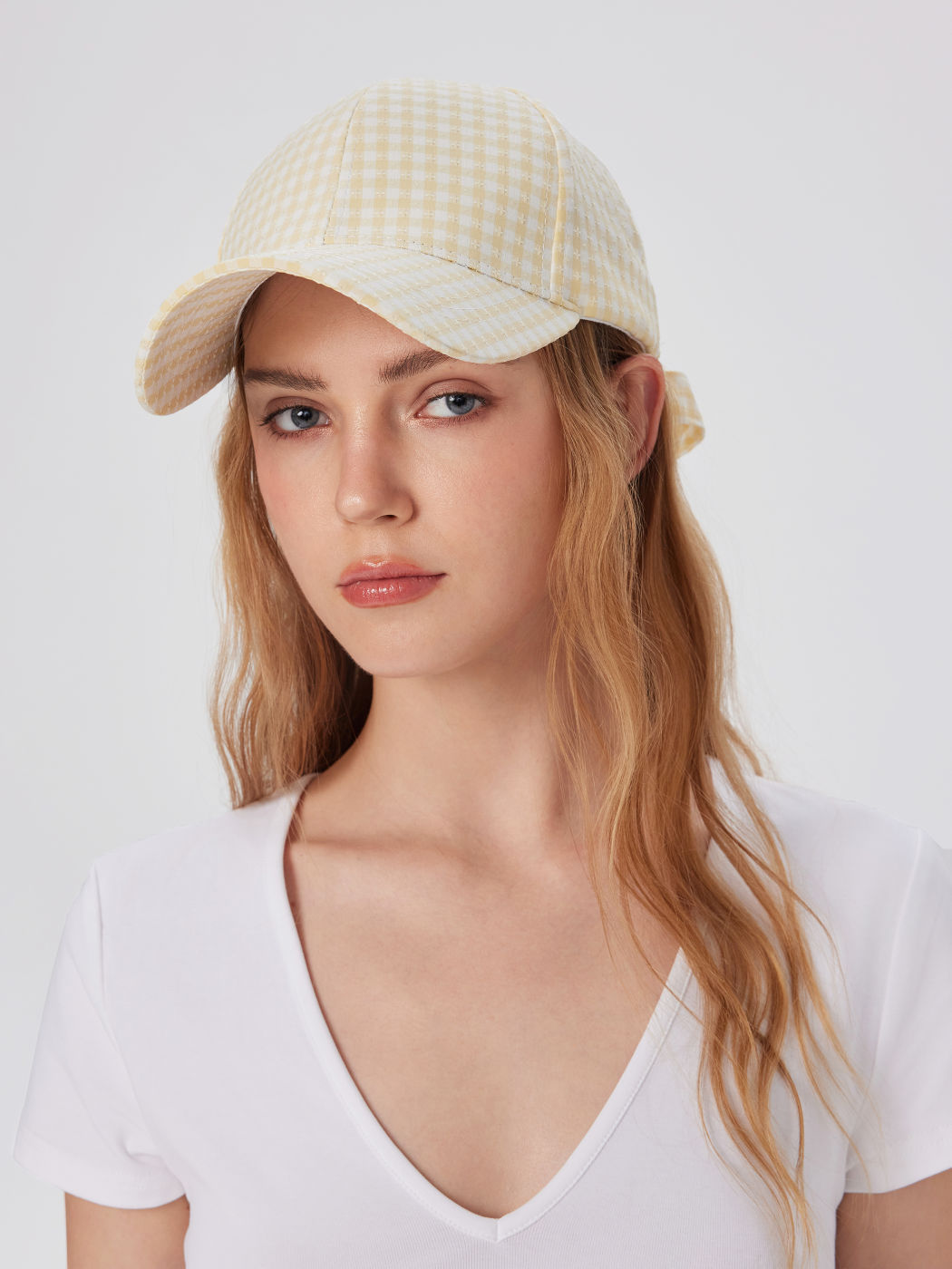 GINGHAM & FLORAL JACQUARD LACE-UP BASEBALL CAP