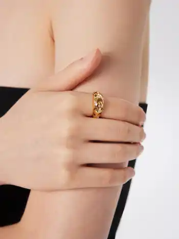18K vergoldeter Edelstahlring mit Sternen, Mond und Strass
