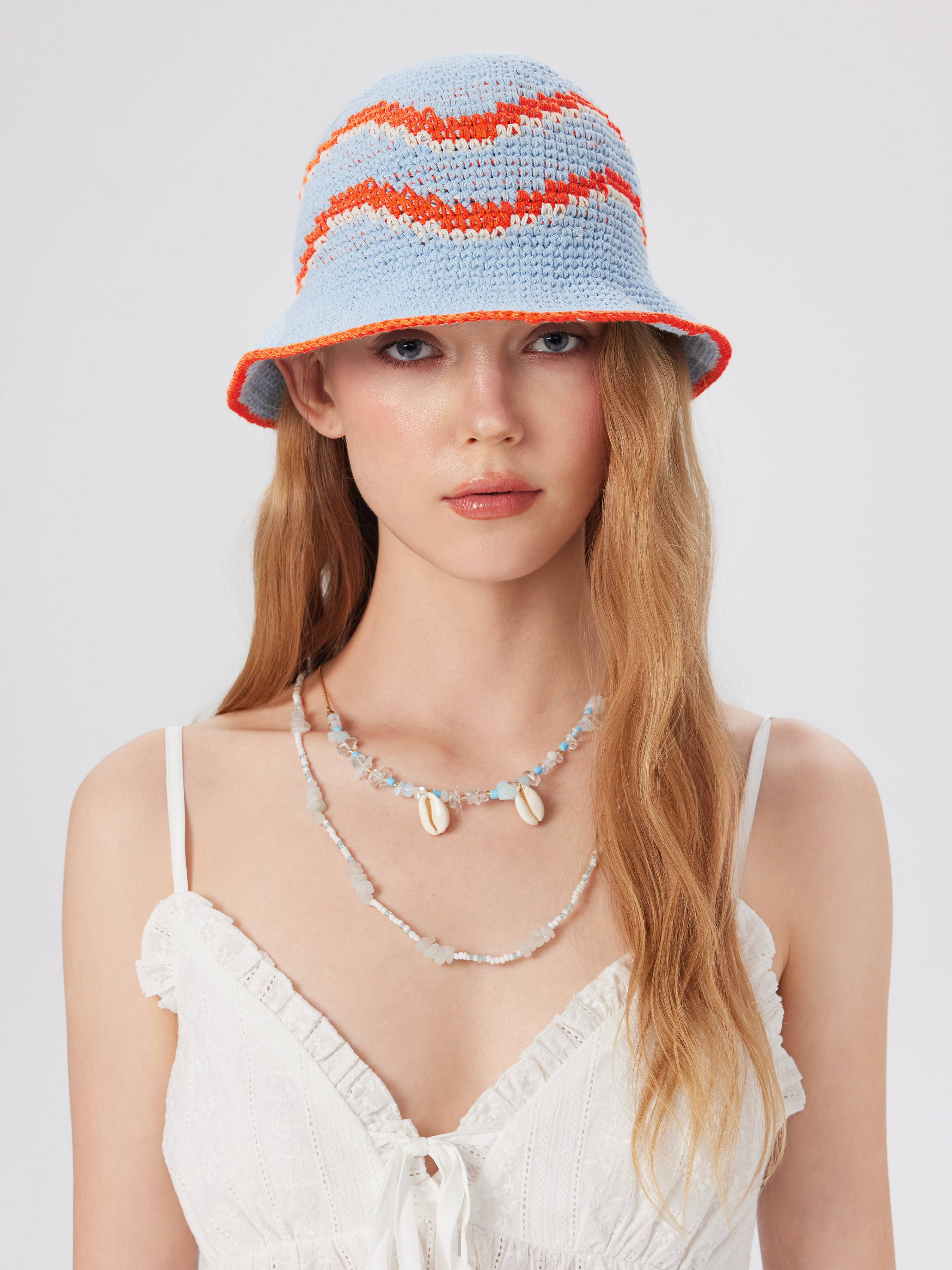 Marchen☆Two tone knit bucket hat Cotton TWO-TONE KNITTED BUCKET HAT For Daily Casual Picnic