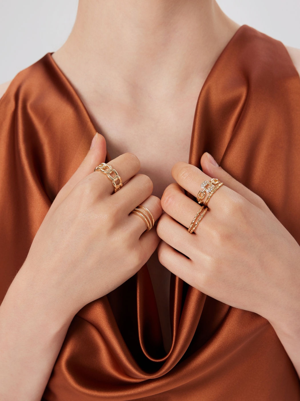 6PCS TWISTED & RHINESTONE DECOR RING SET