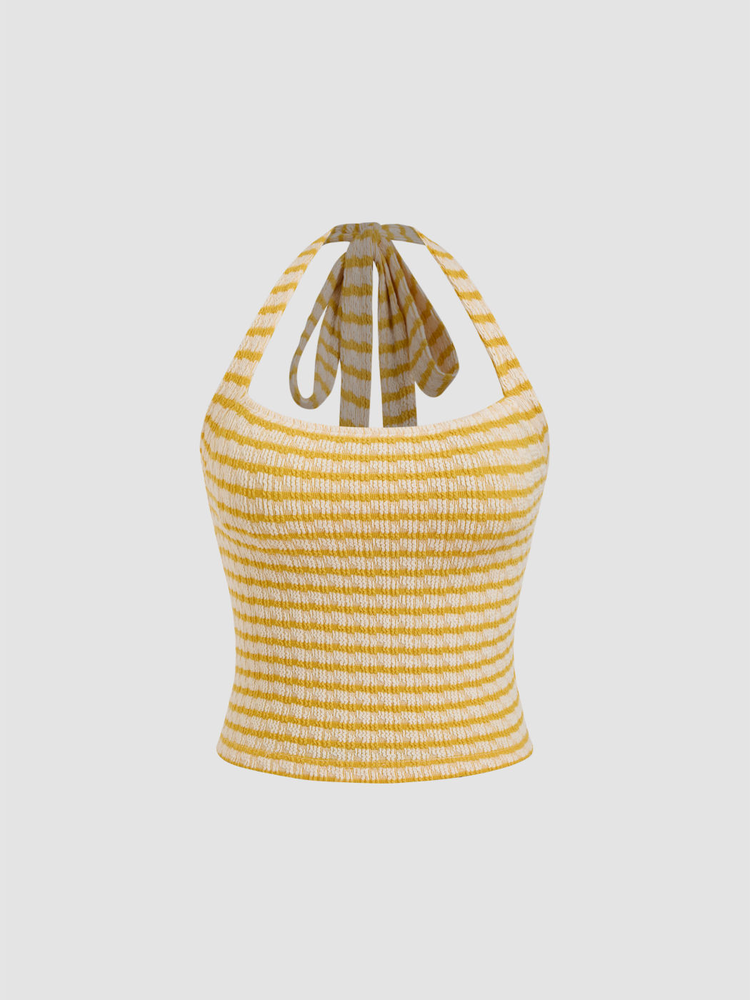 Cotton-blend Halter Neckline Stripe Texture Tank Top