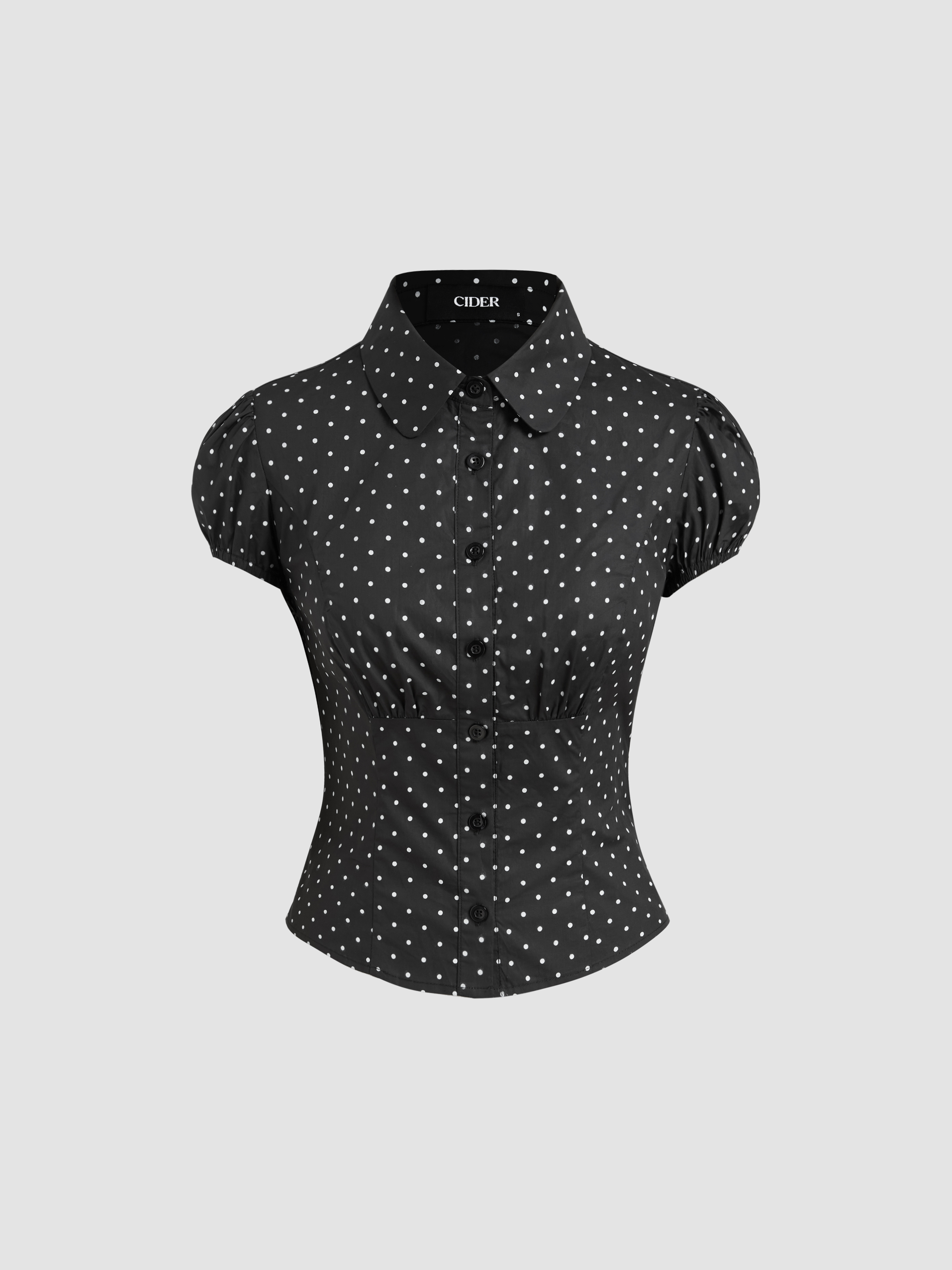 100% Cotton Polka Dot Ruched Short Sleeve Blouse