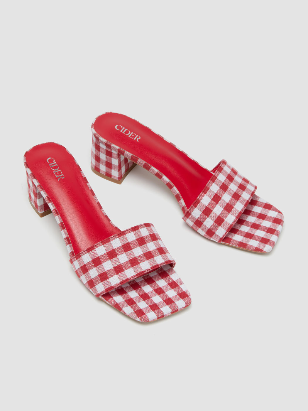 GINGHAM CHUNKY HEEL SANDALS