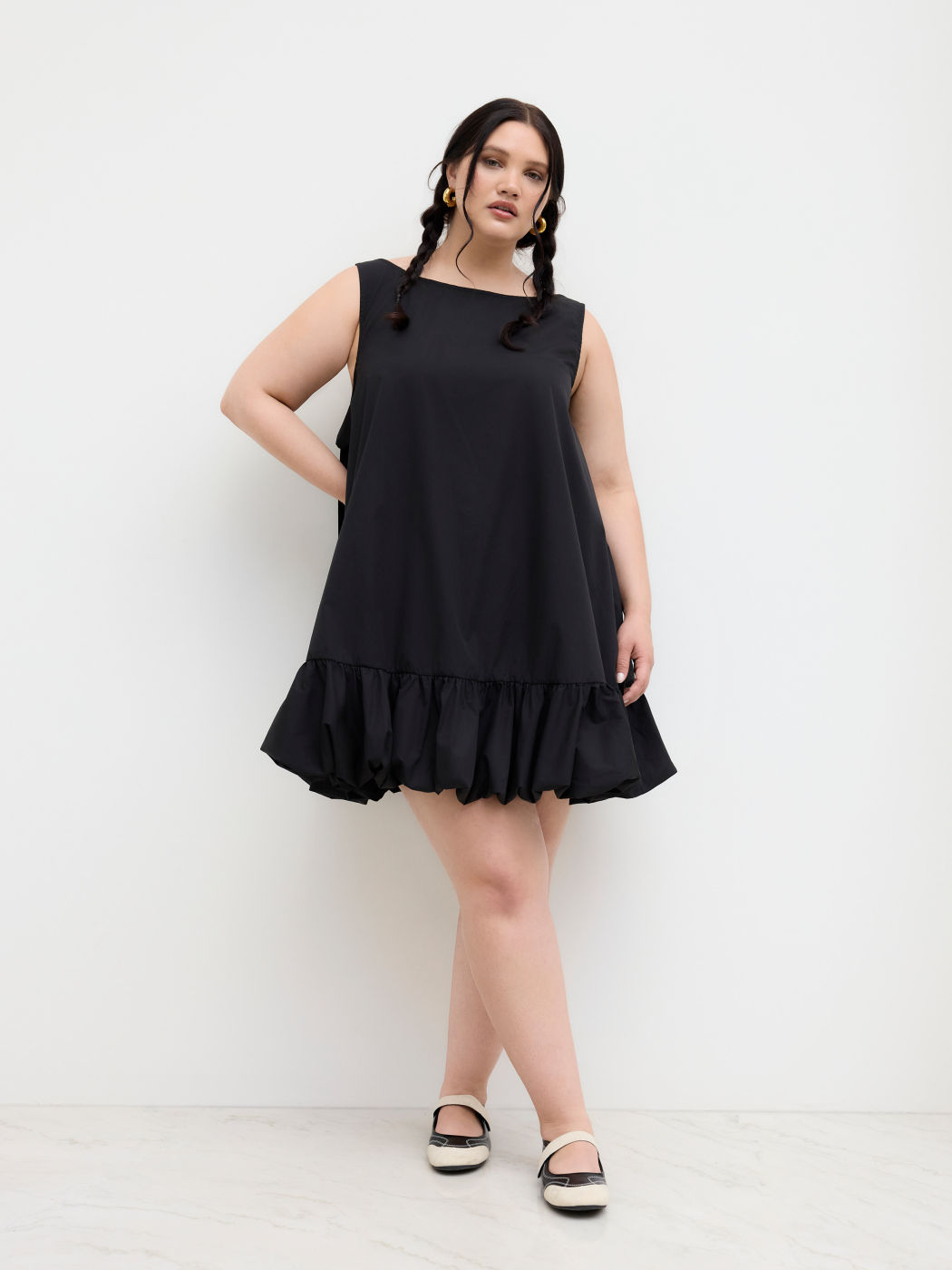 Boat Neck Backless Bowknot Ruffle Hem Mini Dress Curve & Plus
