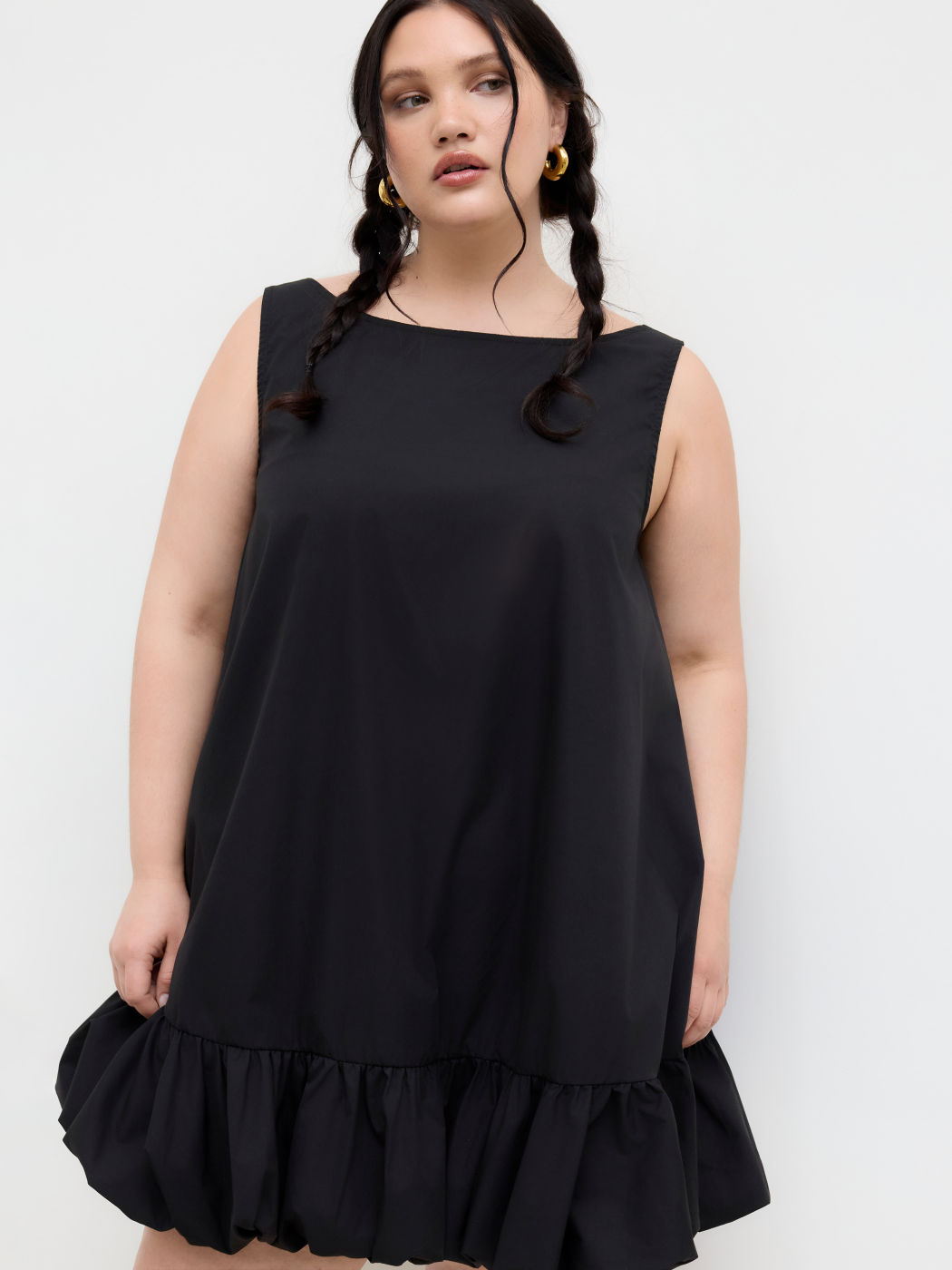 Boat Neck Backless Bowknot Ruffle Hem Mini Dress Curve & Plus