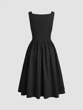 100% Cotton Cowl Neck Ruffle Zipper Midi Dress