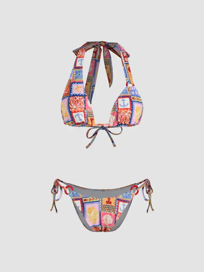 Summer Travel Shaping U-neckline Sun & Fish Knotted One Piece Swimsuit