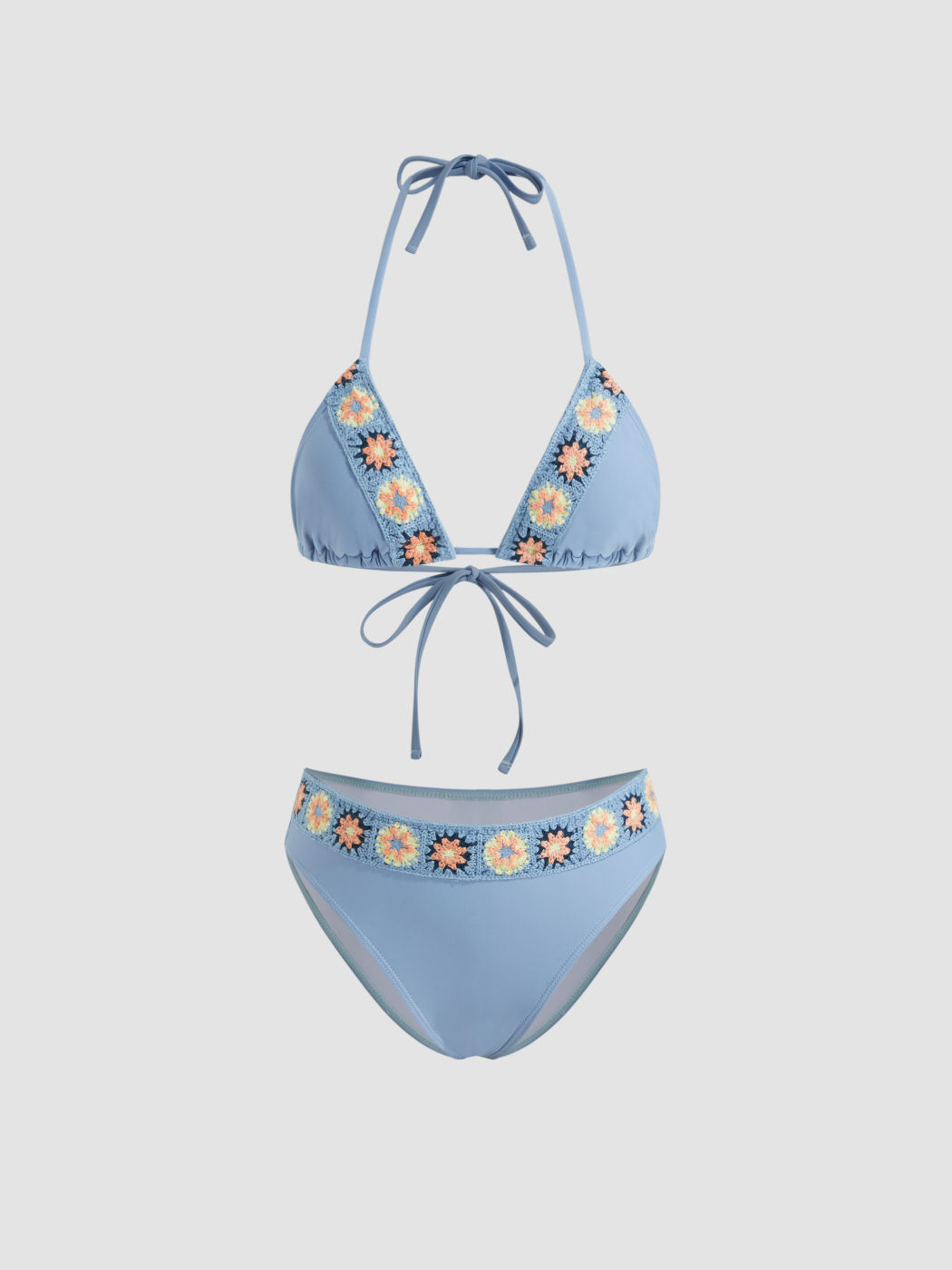 Halterhals-Crochet-Blüten-knotige Dreieck-Bikini-Set